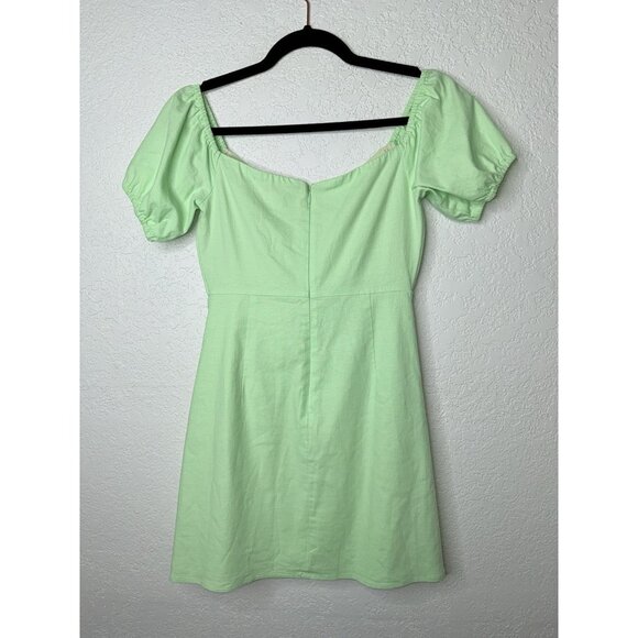 Camila Coelho Linen Mini Dress Light Green Size Small Twist Front Short Sleeve H - Picture 6 of 8